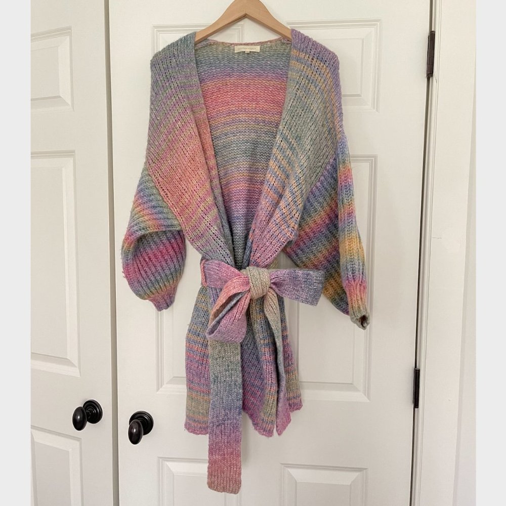 Medium LoveShackFancy Belted Rainbow Alpaca Knit Robe Cardigan